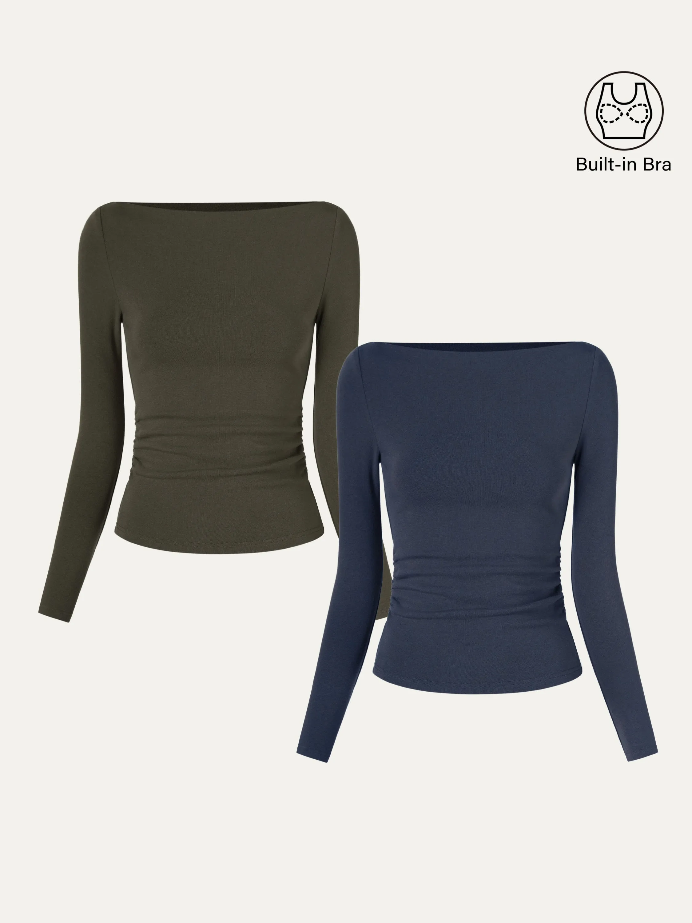 2Pcs Set Modern Side Ruched Boatneck Brami Top