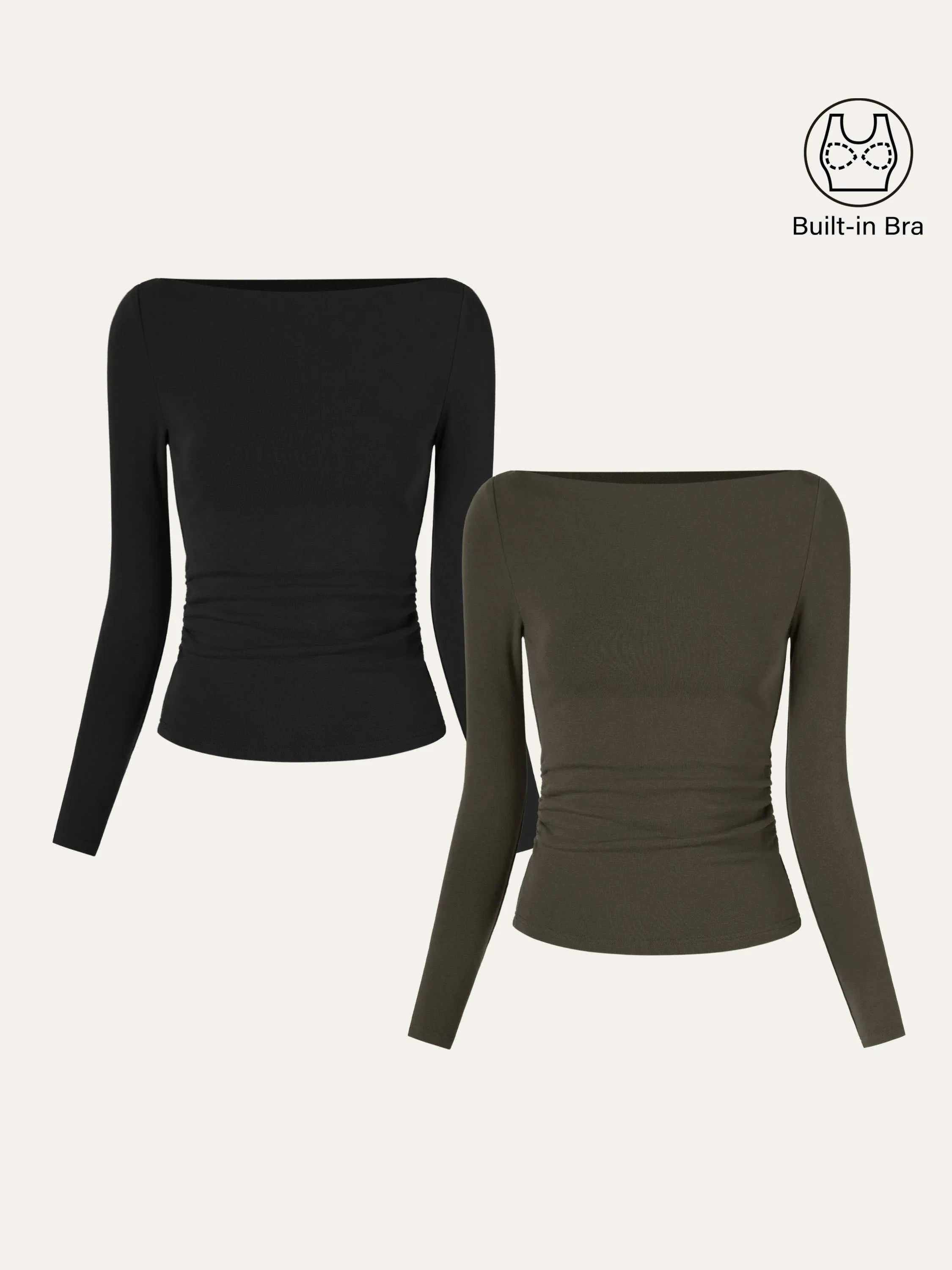 2Pcs Set Modern Side Ruched Boatneck Brami Top