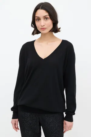 Black Cashmere & Silk V-Neck Sweater