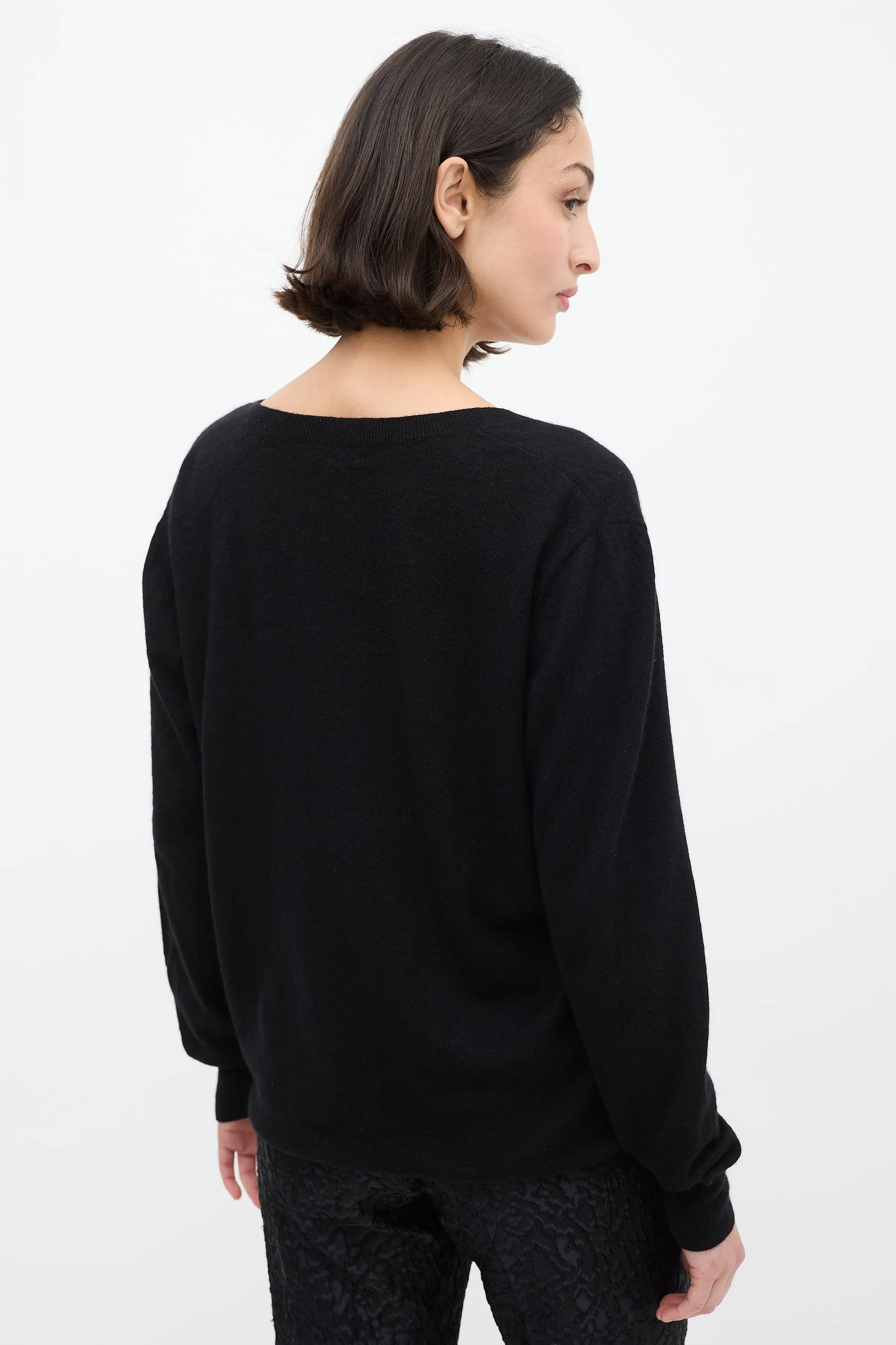Black Cashmere & Silk V-Neck Sweater