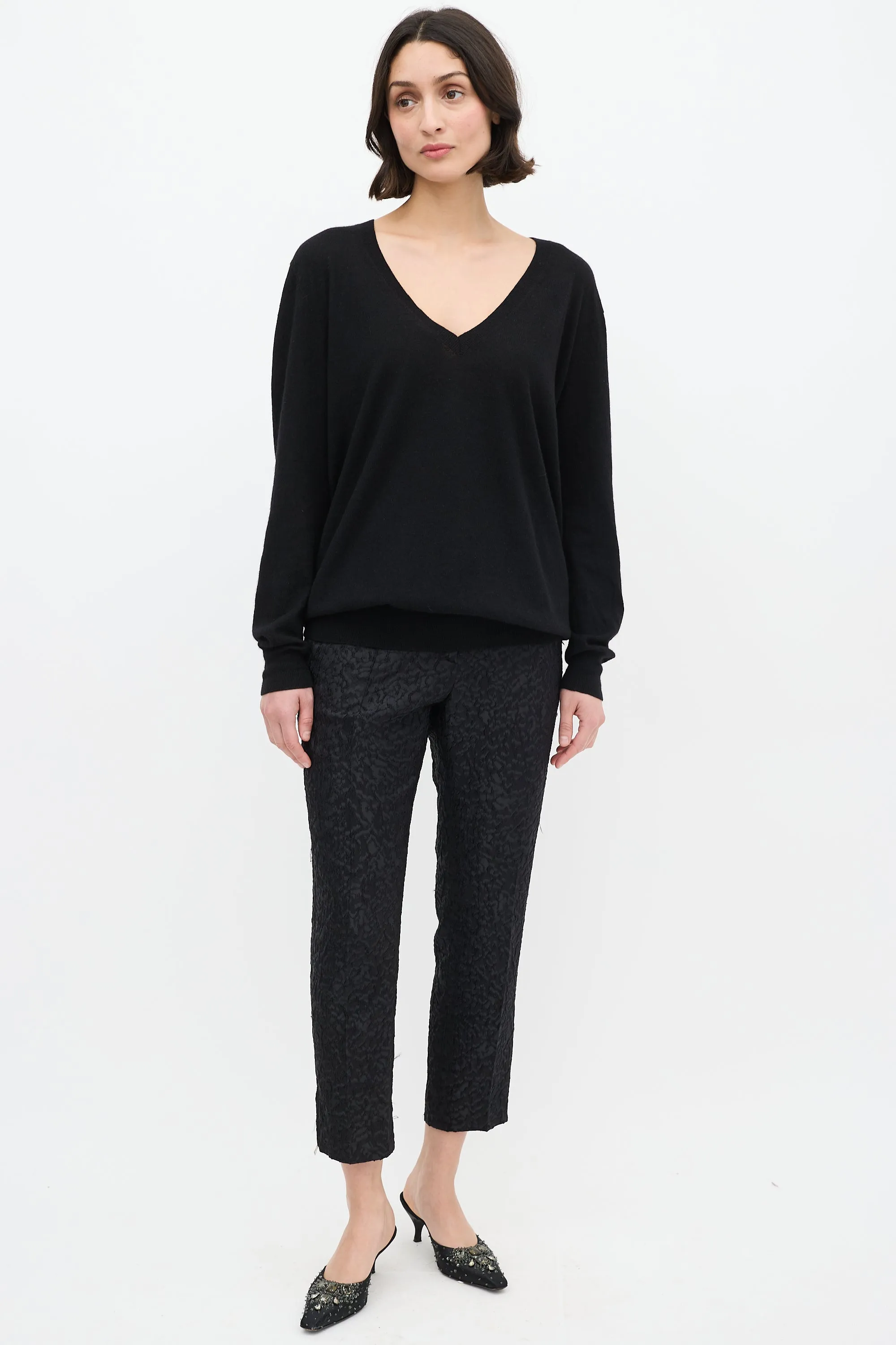 Black Cashmere & Silk V-Neck Sweater