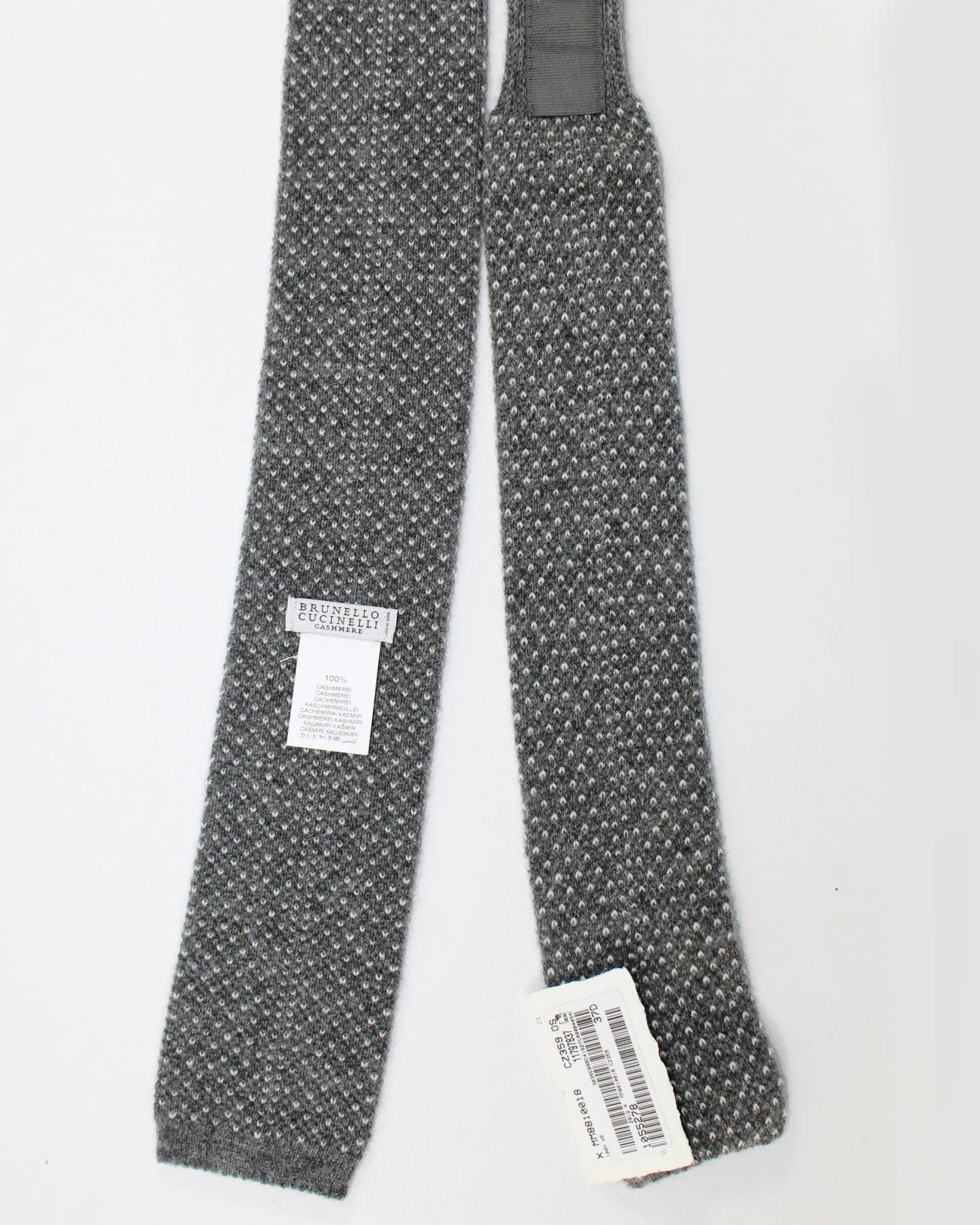 Brunello Cucinelli Skinny Square End Knitted Tie Charcoal Gray Bird Eye - Cashmere SALE