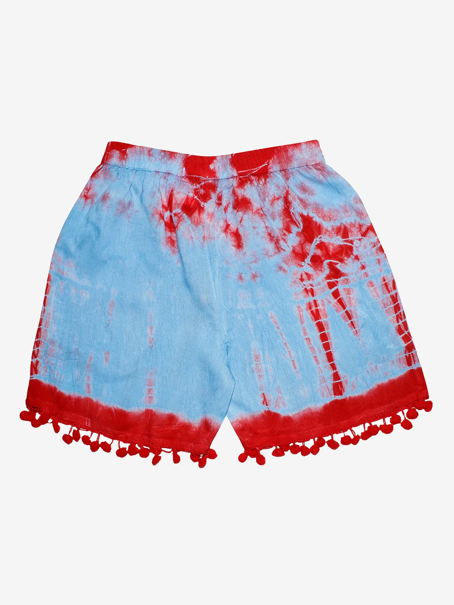 Girls Tie & Dye Short with Pom-Pom Lace Hem