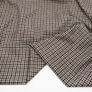 Houndstooth Wool Poly Suiting - Ivory/Chocolate/Charcoal